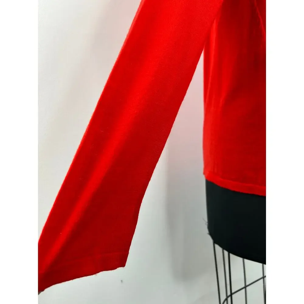 Eileen Fisher Red Merino Wool Cowl Neck Long Sleeve Knit Sweater Petite Large L